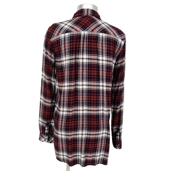 GAP Tunic Top Red Plaid Long Sleeve Collared V Neck Long Shirt - Picture 3 of 6